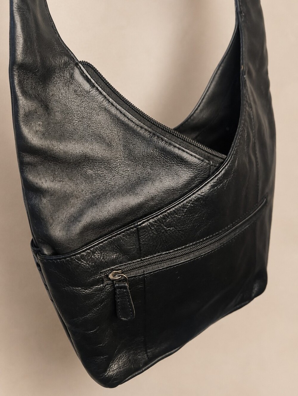 Via Roma Italian Leather Black Shoulder Bag